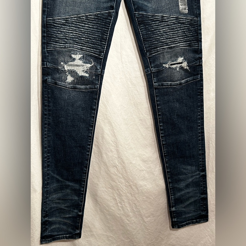 NEW MENS 30 X 38 AMERICAN EAGLE BLUE AIRFLEX+ DARKEN DESTROY SKINNY DENIM JEANS - Picture 4 of 9